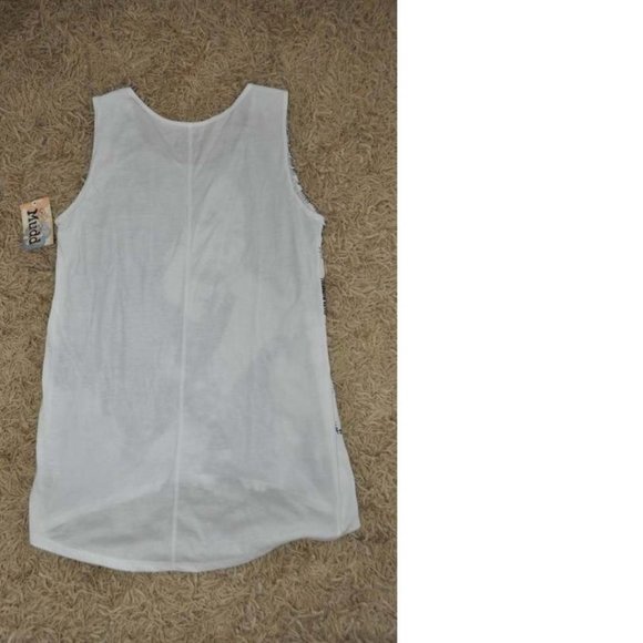 Womens Tunic Mudd Medium White Black Rock Star Pixel Hi-Lo Hem Studded Tank Top - Picture 3 of 3